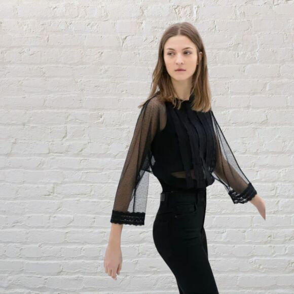 Zara Black Embroidered Lace Top XS - Picture 1 of 13